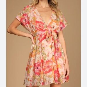 New Free People Freddy Tie Mini Dress in Fruit Punch Size XS